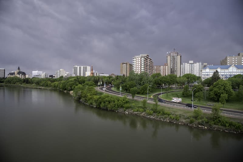 Downtown Saskatoon skyline beside the South Saskatchewan River